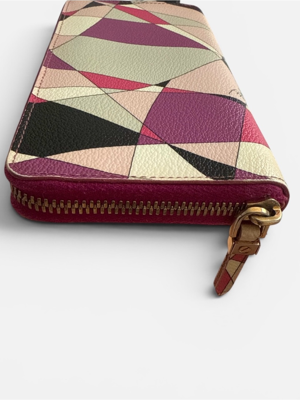 Emilio Pucci Leather Continental Long Zip Wallet Pink Purple Abstract - Picture 7 of 12